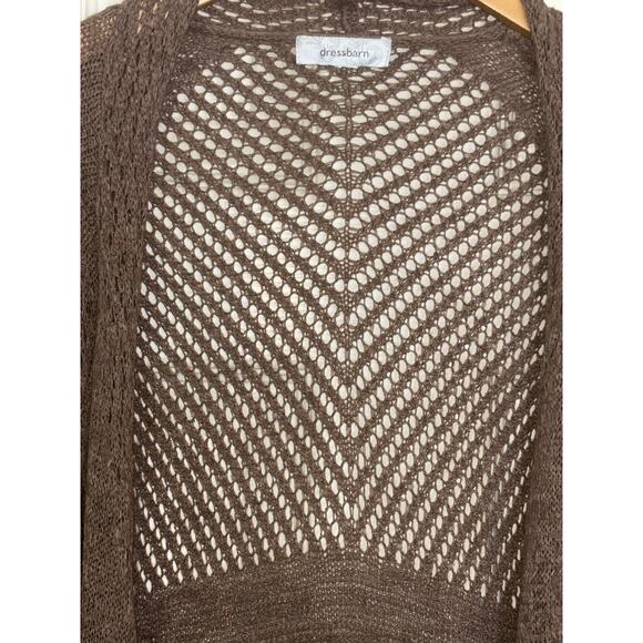 Dressbarn Tunic Length Open Taupe Lacey Knit Cardigan Size Large - Picture 4 of 6